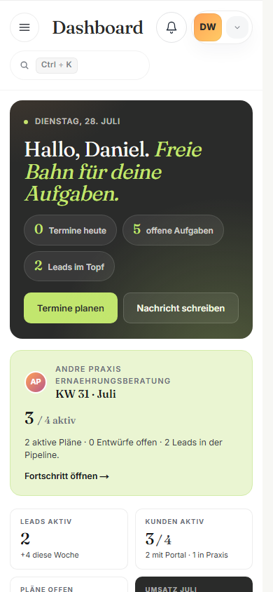 Mobile Ansicht mit geöffnetem Navigations-Drawer