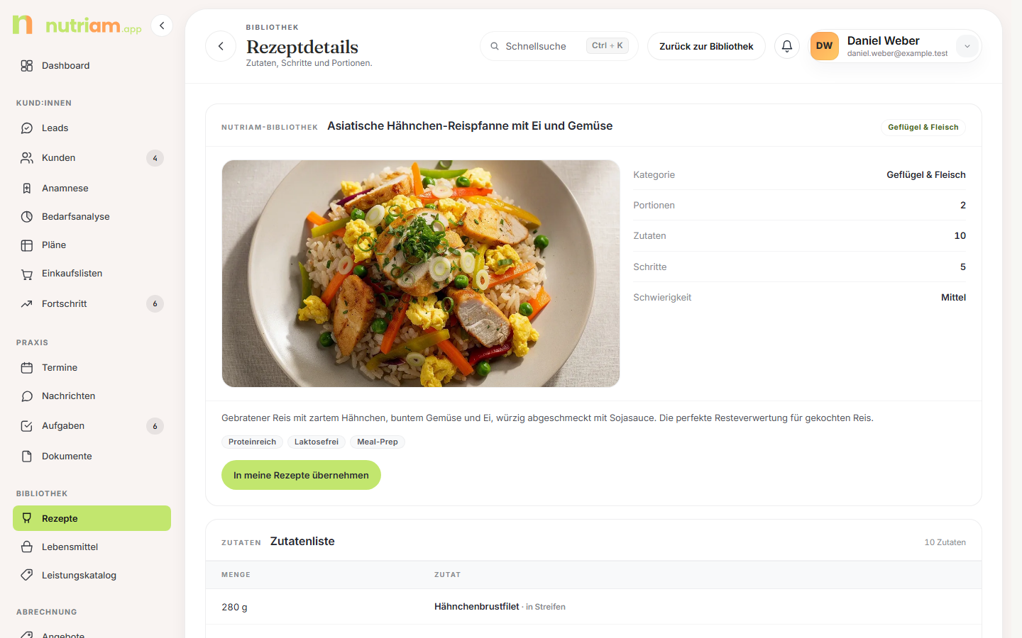 Bibliotheks-Rezept mit BLS-Nährwerten