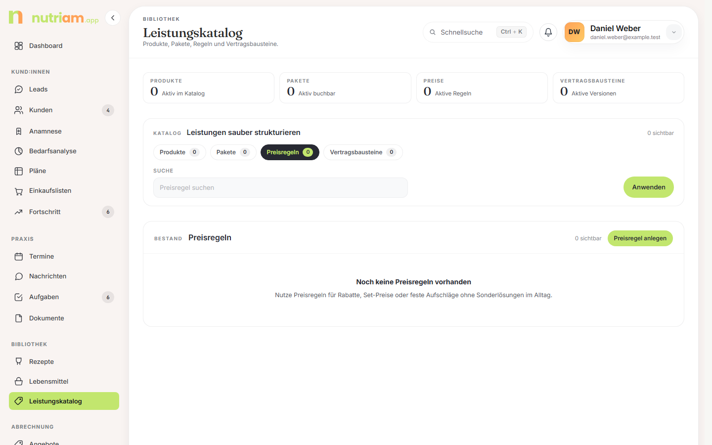 Preisregeln-Tab mit Scope, Betrag und Ziel