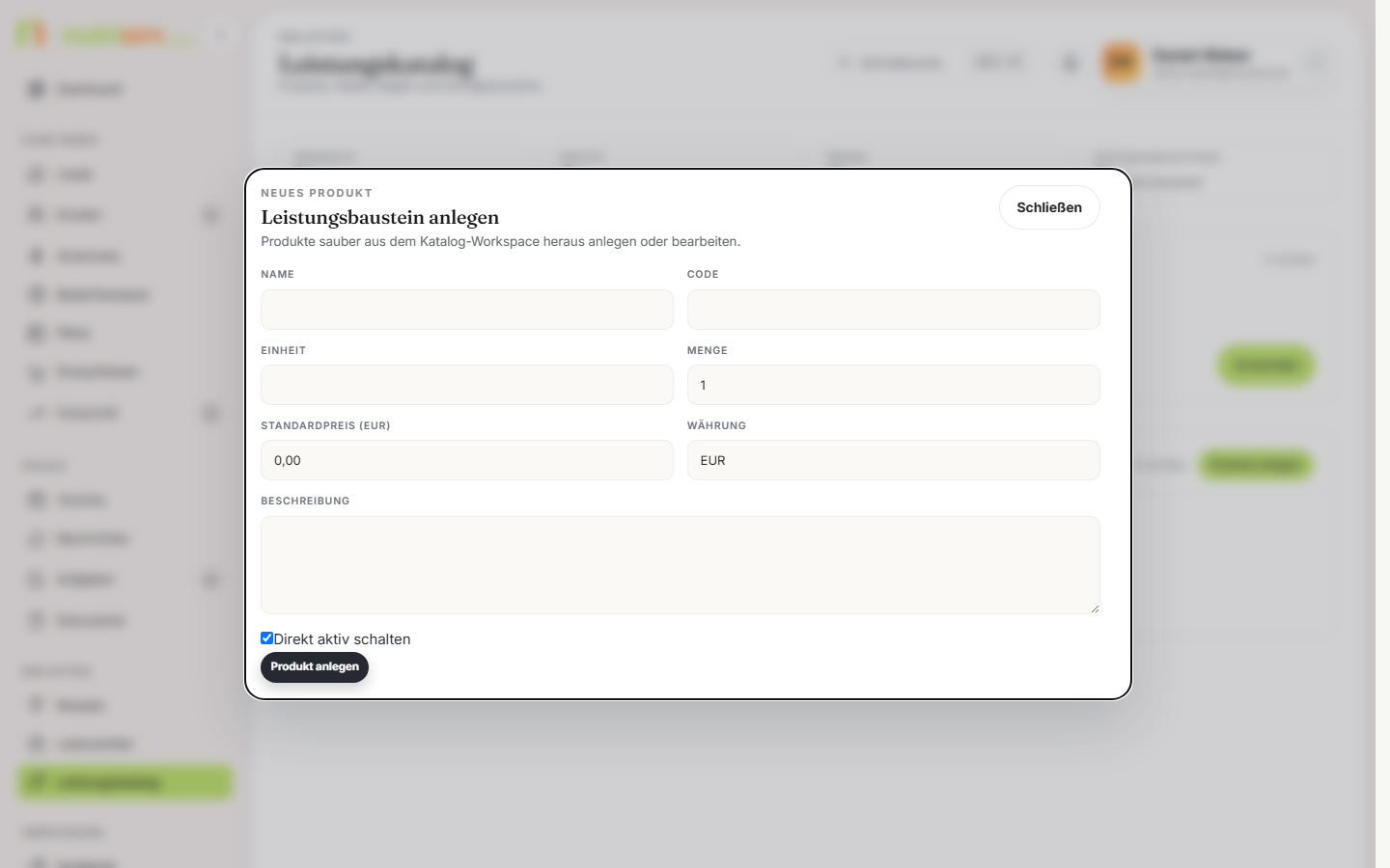 Dialog „Leistungsbaustein anlegen"