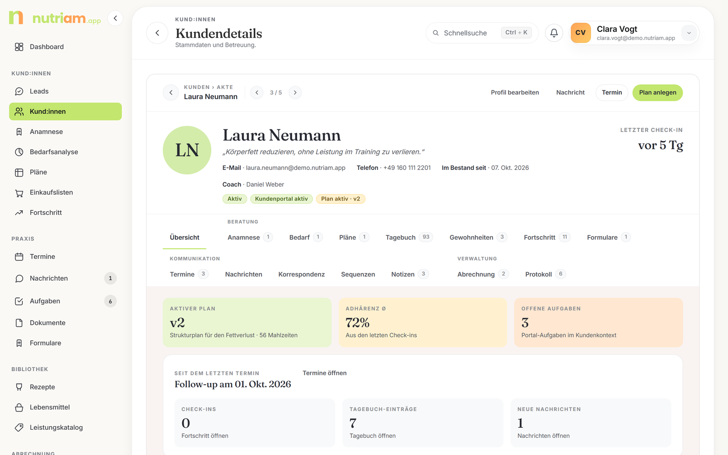 nutriam Beraterportal – Kundenakte