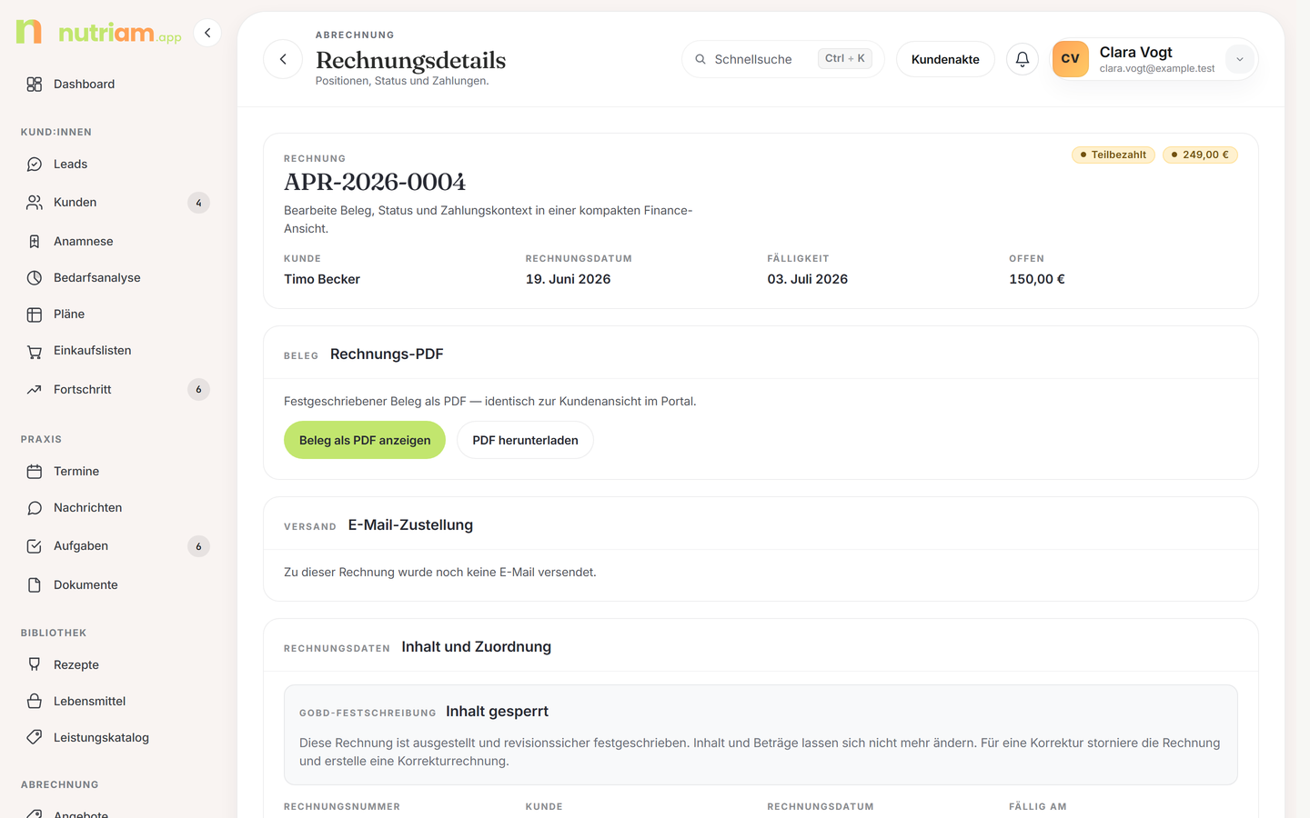 nutriam Business-Suite – Rechnung