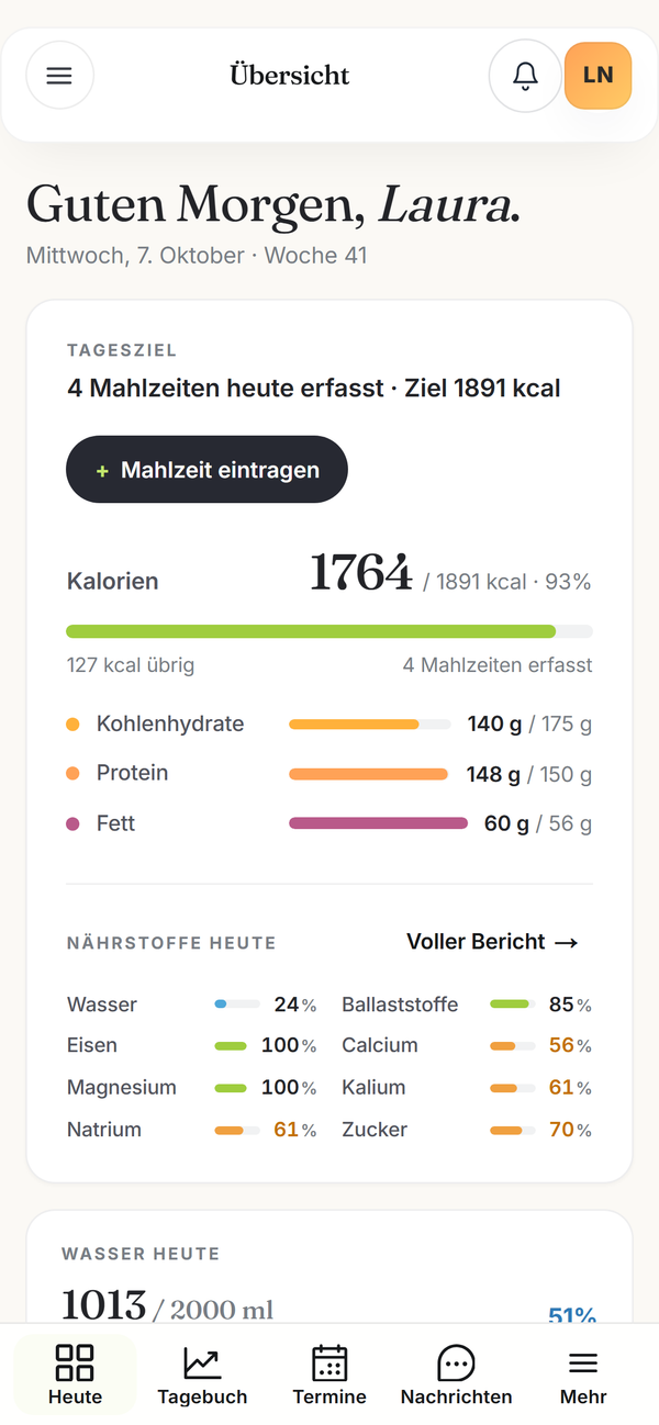 nutriam Kundenportal – Übersicht